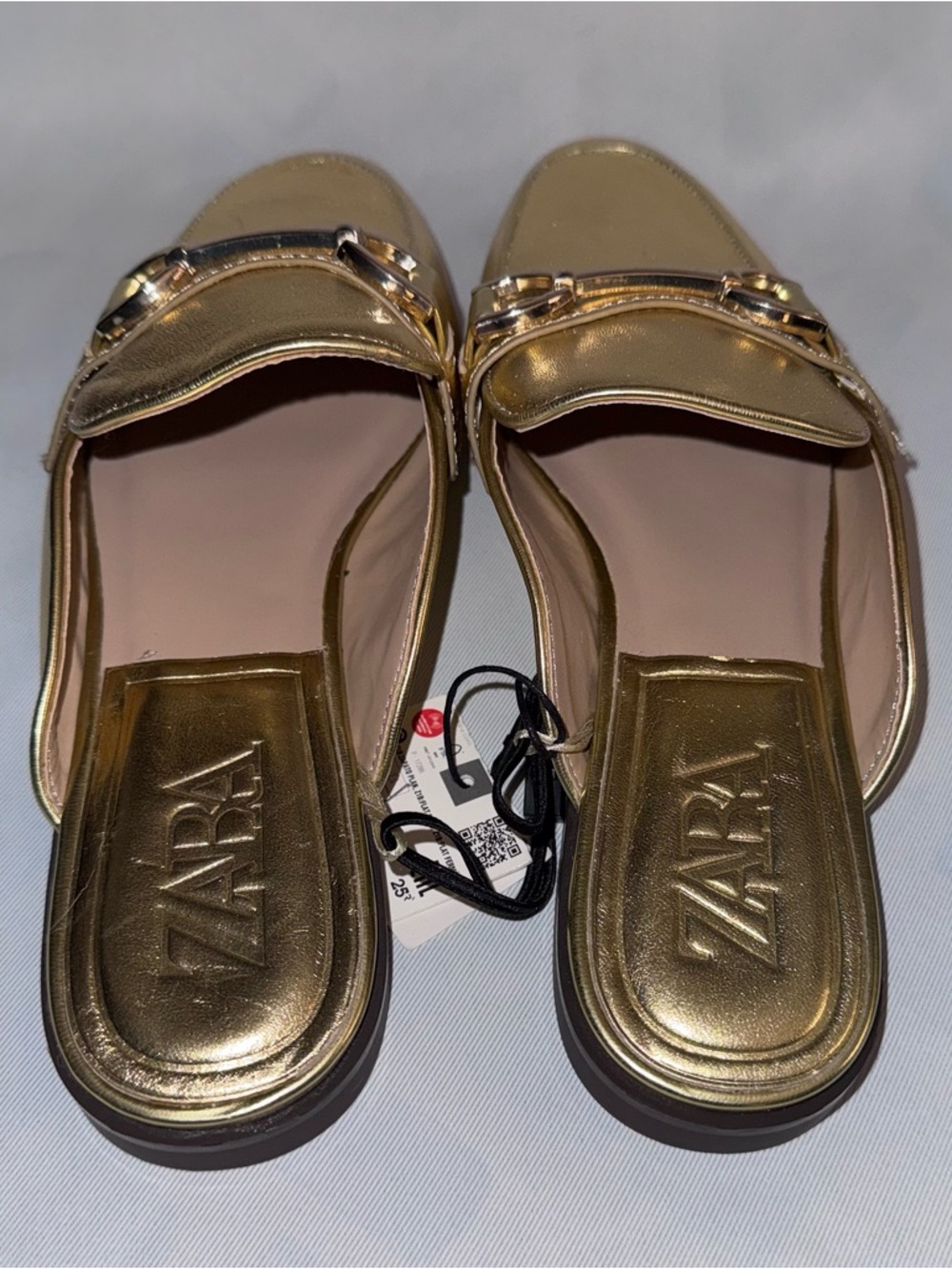 Zara Women’s Metallic Gold Slip-On Mules with Bit Detail, Size 39 New with Tags - Picture 5 of 11